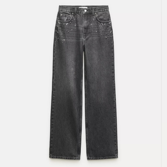 Zara Denim - Zara Mid Waist Straight Cut Jewel Jeans